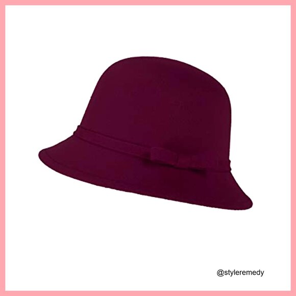 Adjustable Suede Wool Bucket Hat with Bowknot, Vintage Bowler Style